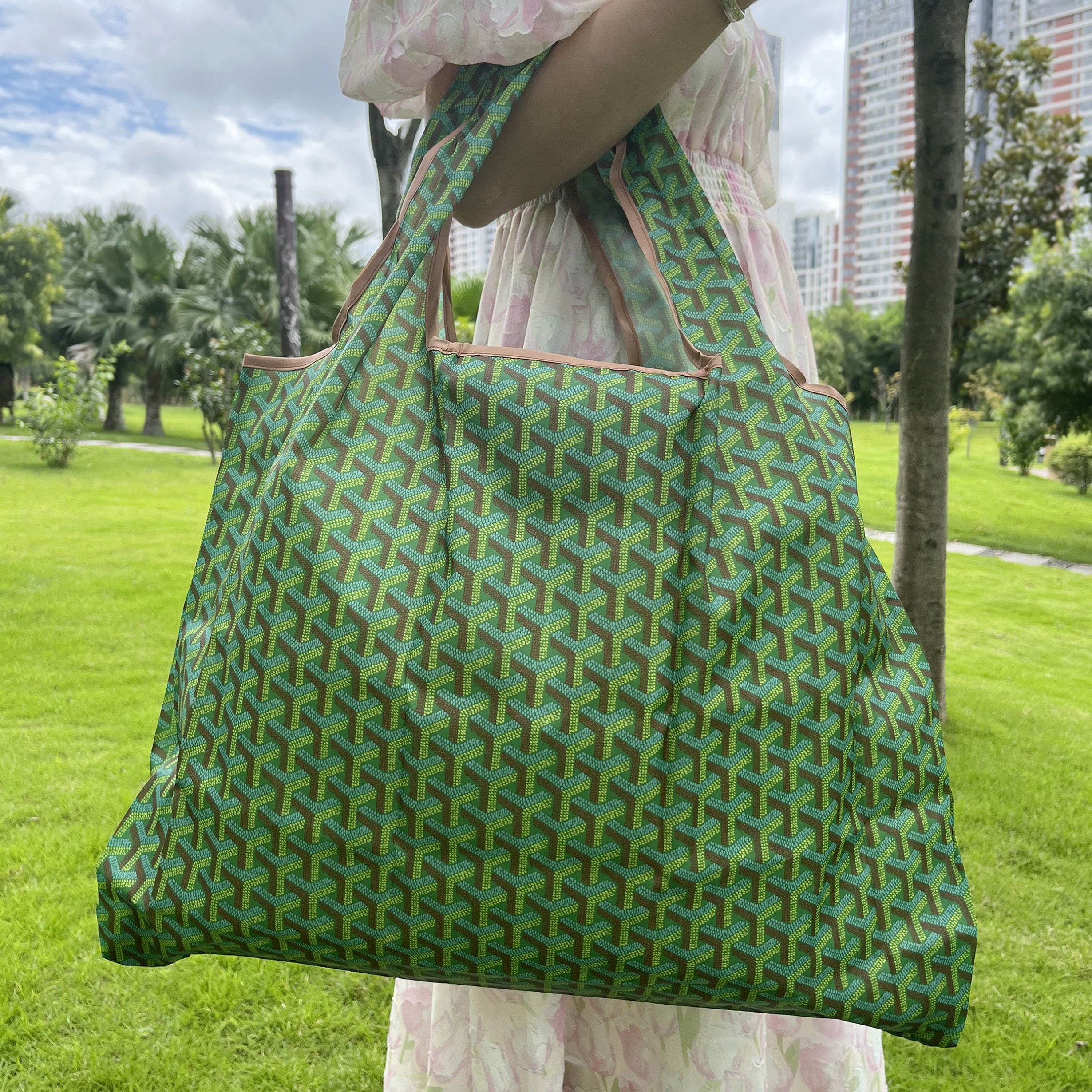 2pcs Large Capacity Plant Printed Folding Bag Eco friendly Shopping Bag
