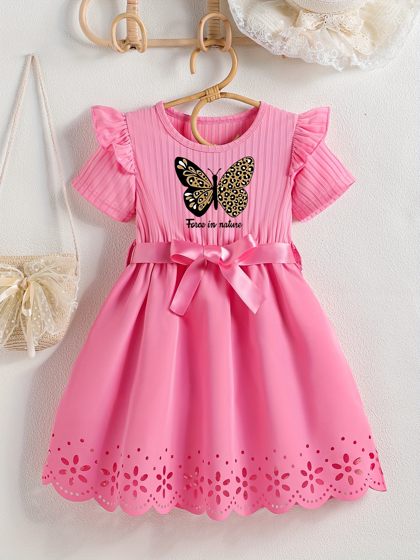 Leopard Butterfly Print Girls Cute Dress Ruffle Hollow - Temu Philippines