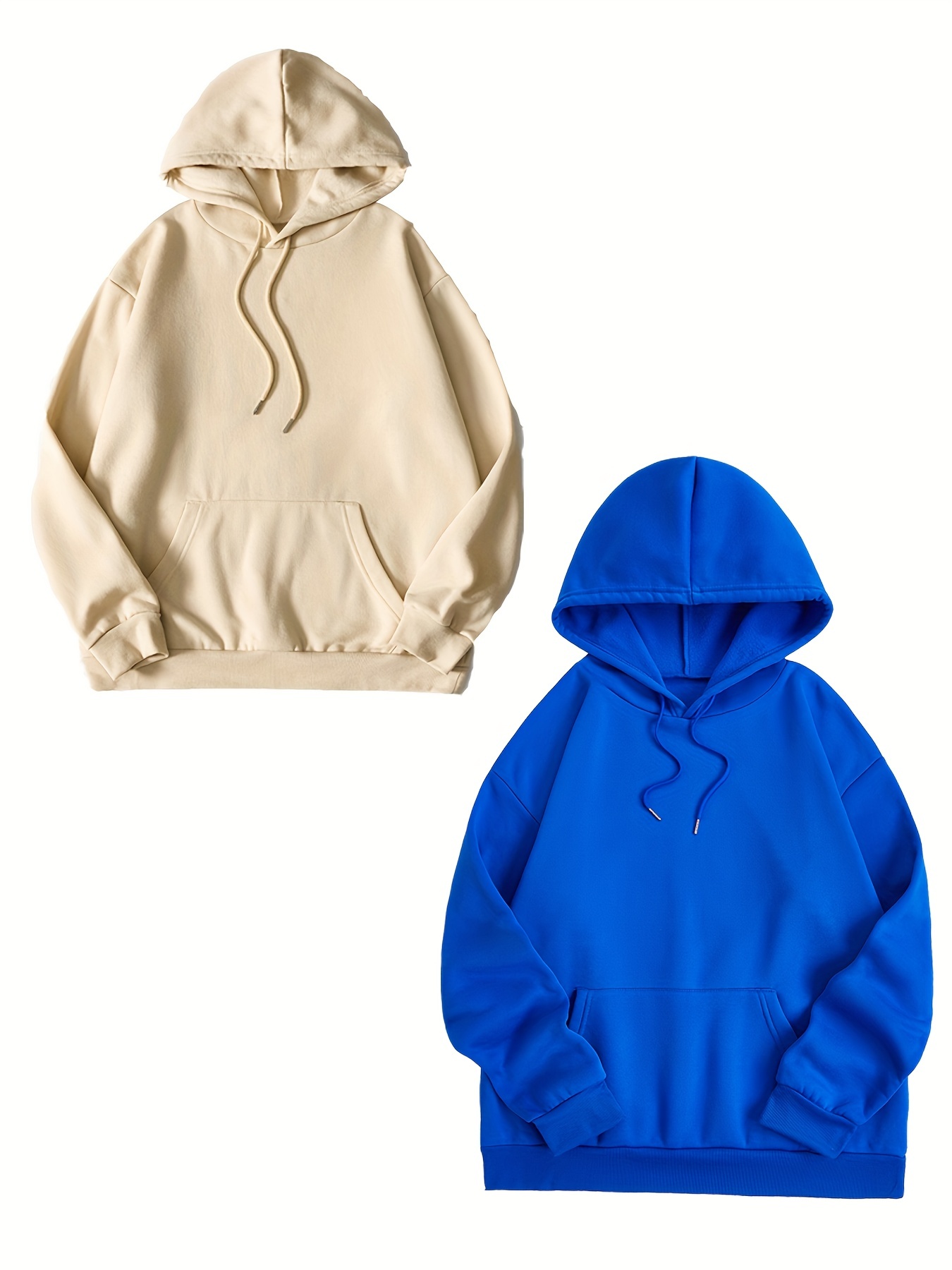 Solid Color Long Sleeve Drawstring Casual Hooded Sweatshirt Temu