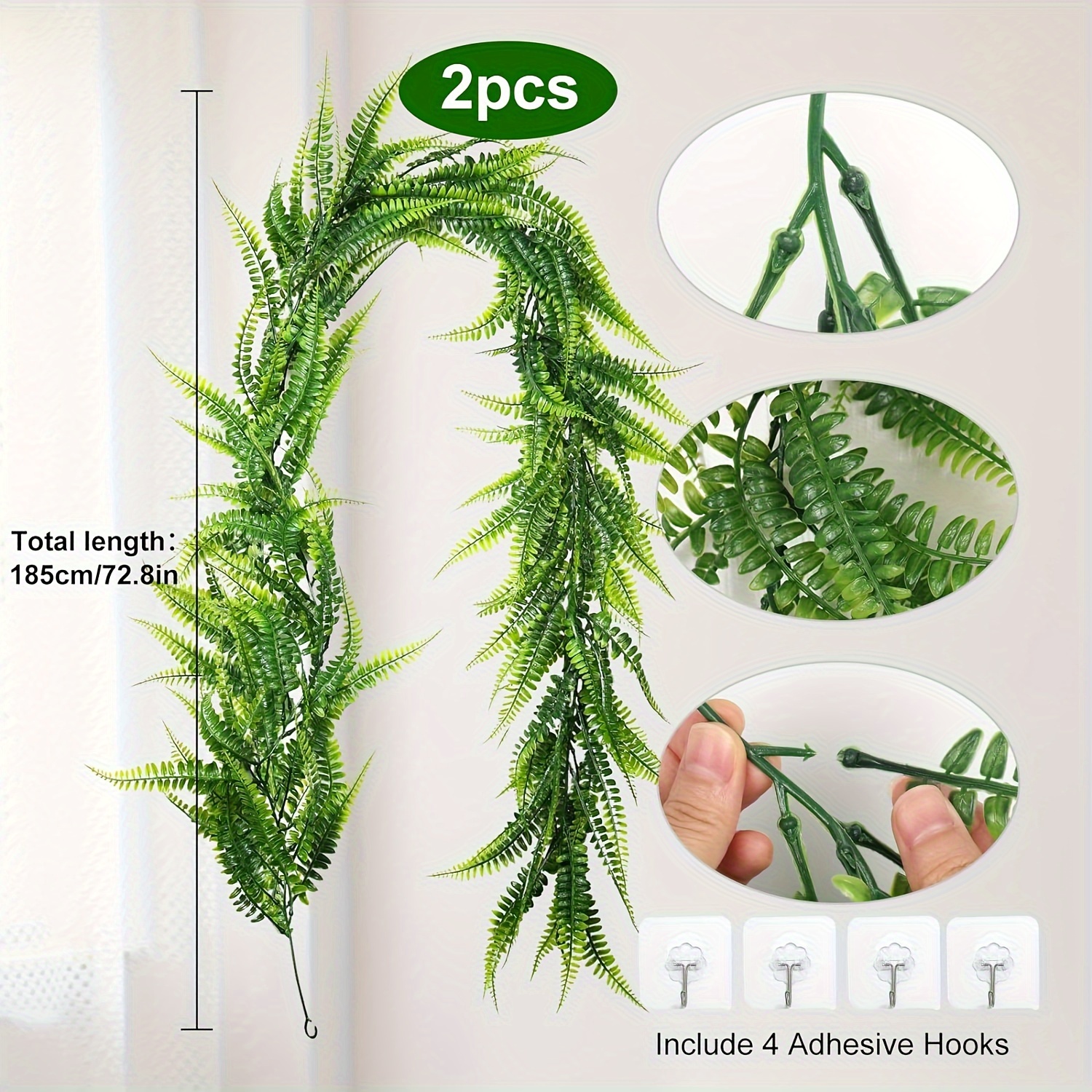 2pcs Artificial Hanging Vine Ferns Plants Fake Boston Fern - Temu