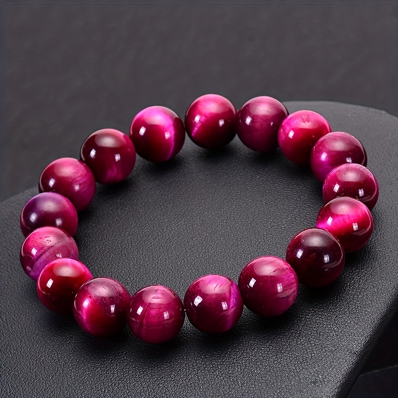 Red Tiger's Eye Stone Bead Bracelet - Talisa - Stretch Bracelet