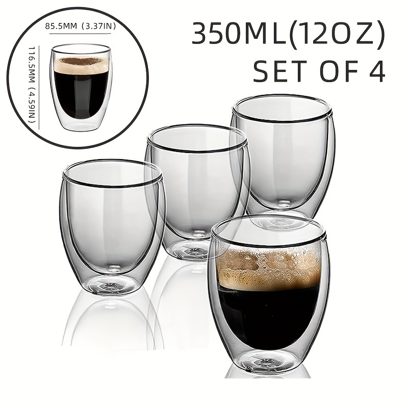 Christmas Glass Coffee Mugs Set of 4, 12 oz Glass Double with