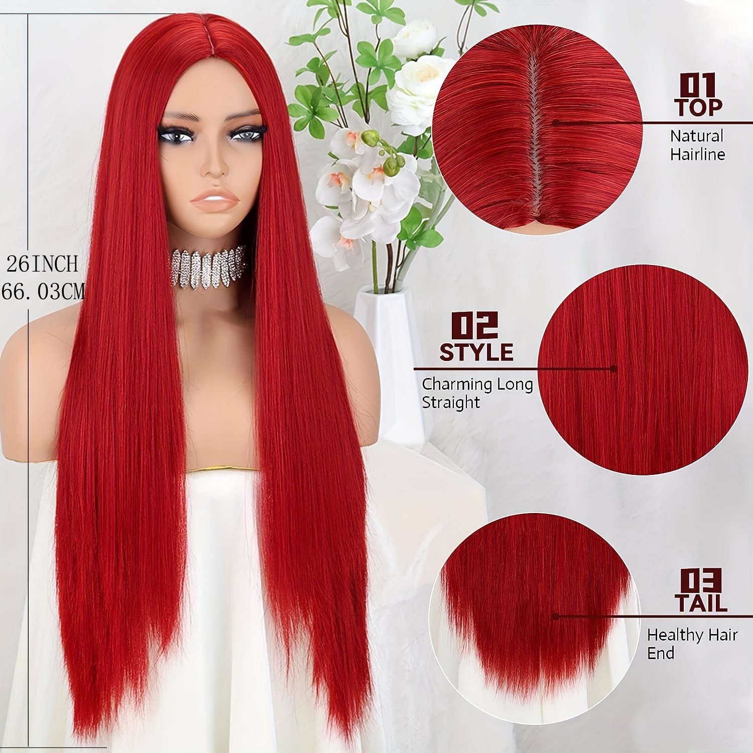 Women's Sweet Light Brown Wine Red Street High Temperature Wire Centre  Parting Straight Hair Wig Net