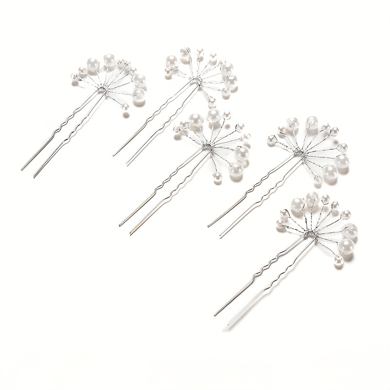 Faux Pearl Hairpin Silvery U-shaped Hair Pin Ponytail Holder