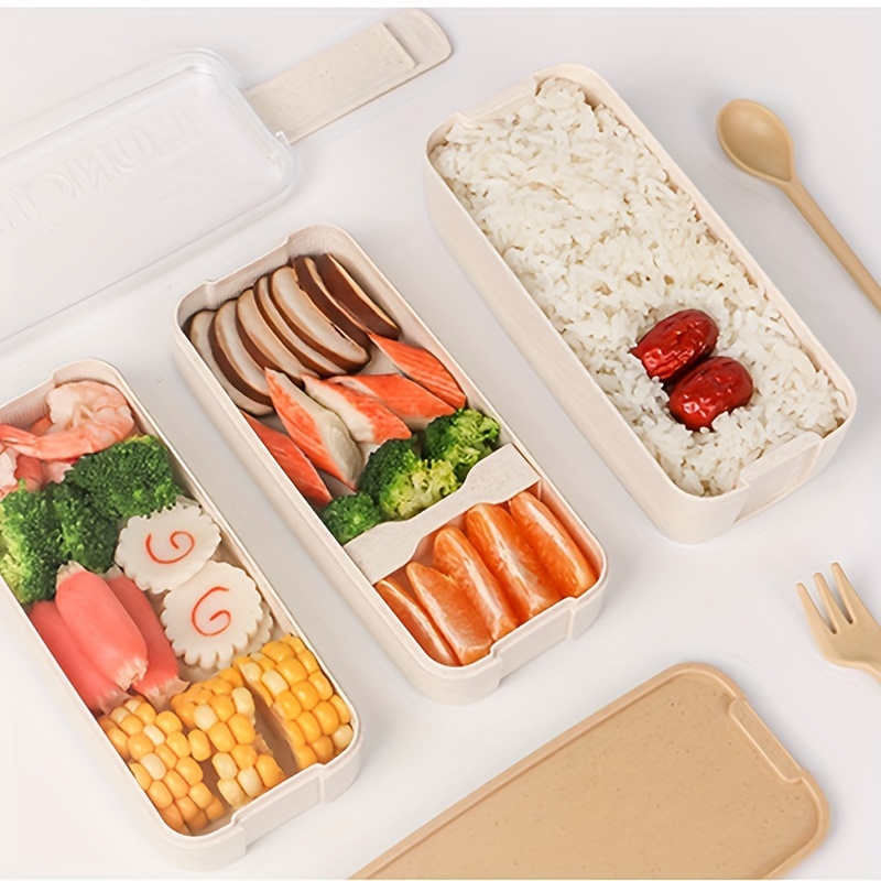 1pc Wheat Straw Three Layers Compartment Lunch Box Bento Box