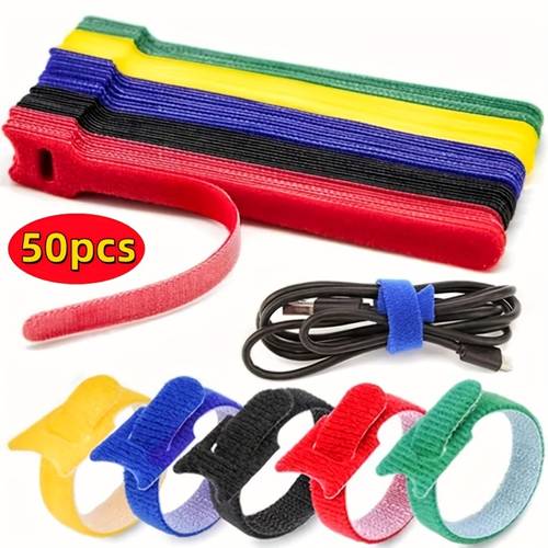 50pcs reusable fastening cable ties assorted colors multiple sizes premium adjustable cable ties cable management with hook and loop cable organizer ties for office or home wire management