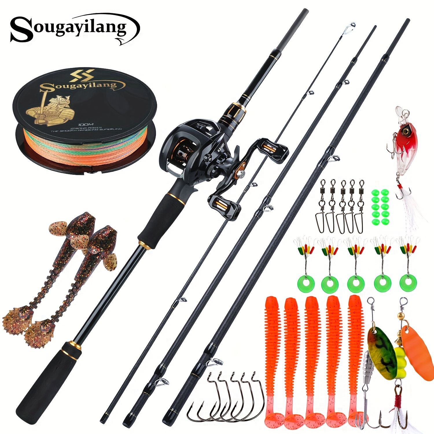 Sougayilang Fishing Rod Reel Combos Kit, Including High Carbon Fishing  Pole, Black Smooth Fishing Reel, Artificial Flies Bait, Fishing Line And  More