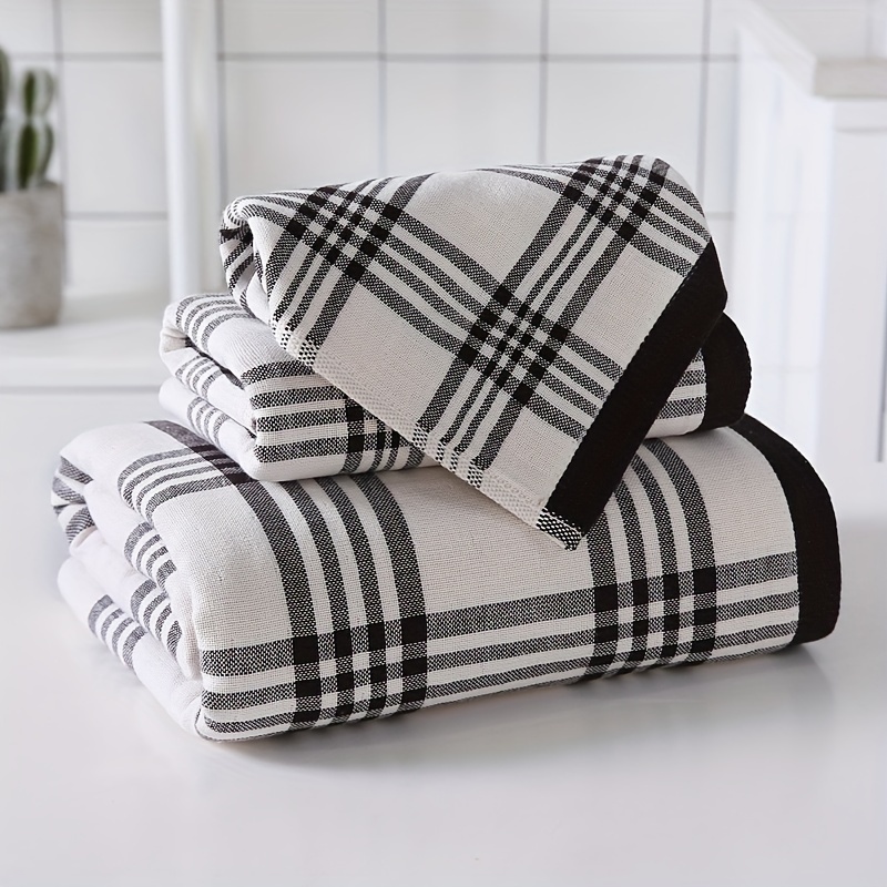 Plaid Pattern Towel Set, Household Cotton Towel, Soft Washcloth Hand Towel  Bath Towel, Super Absorbent Towels For Bathroom, Bathroom Supplies - Temu