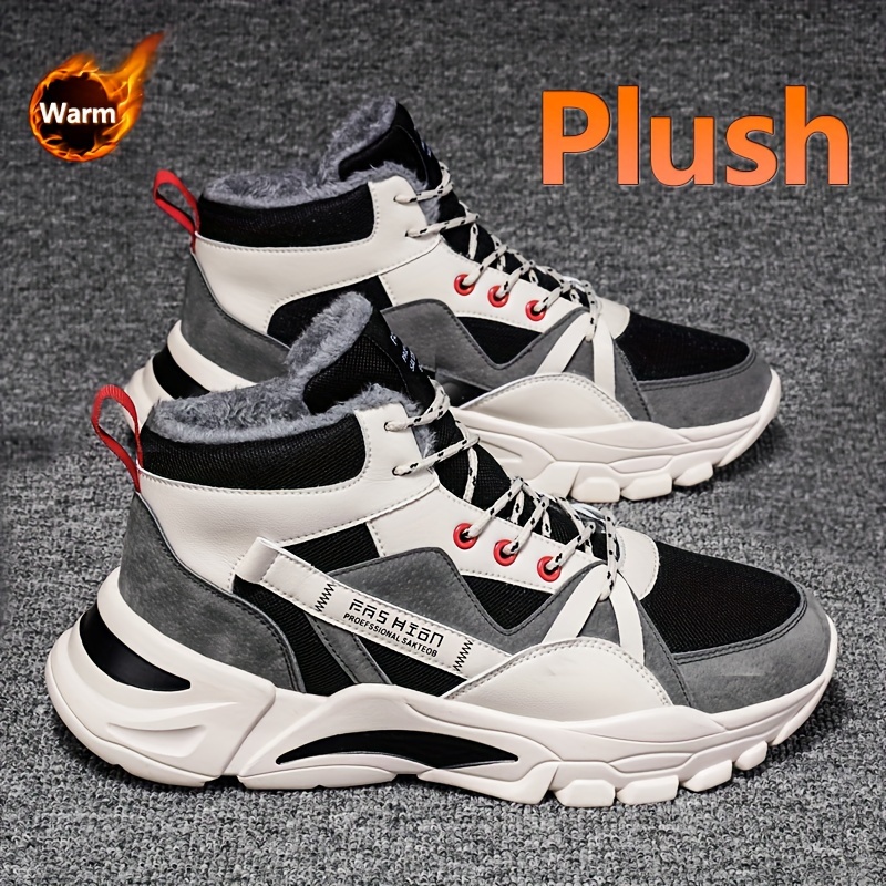 Mens Trendy Mid Top Shoes With Warm Plush Lining Casual Slip On