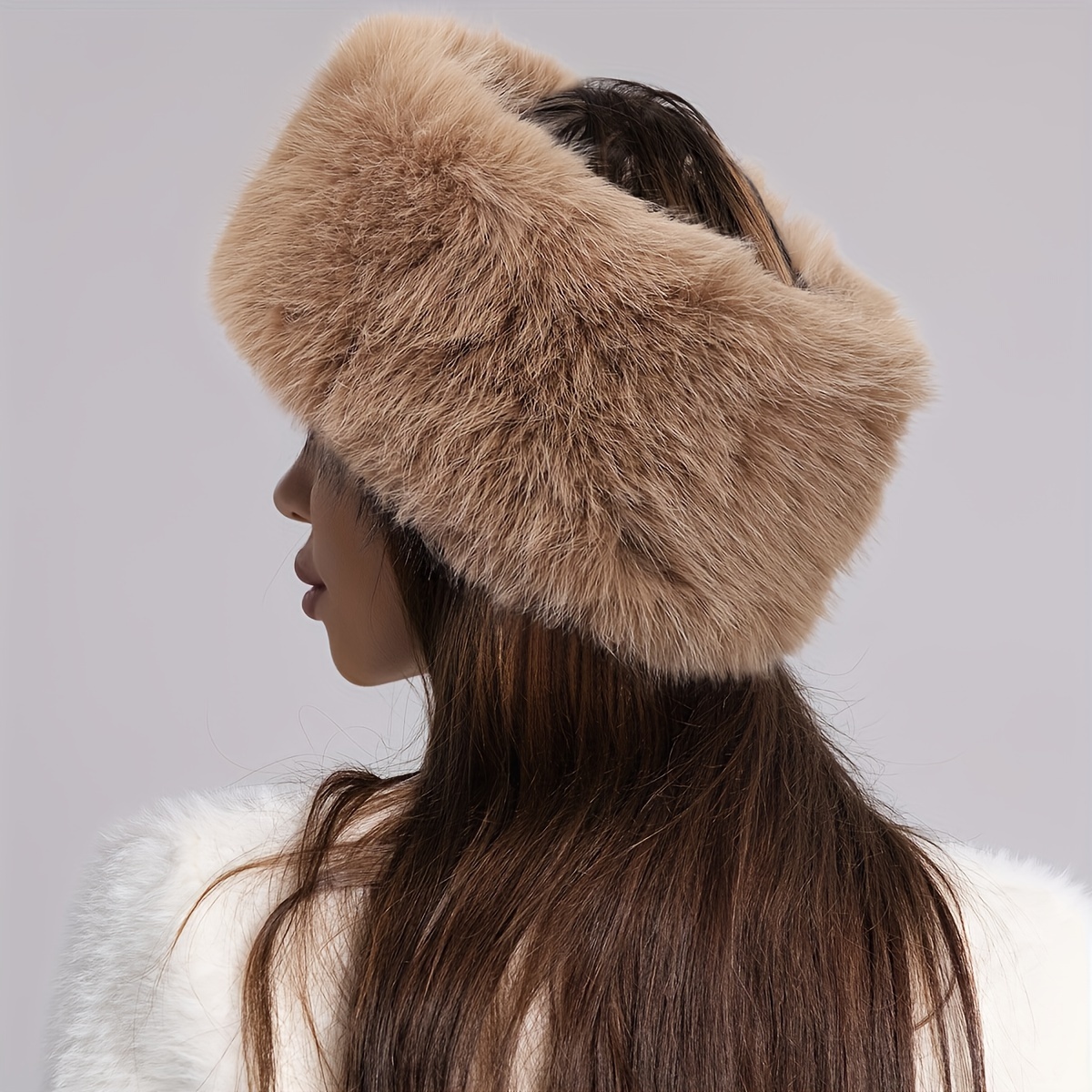 Vintage Wide Plush Headband Thickened Coldproof Faux Fur Hats Winter Warm  Ear Warmer Headband Cossack Cap For Women Girls