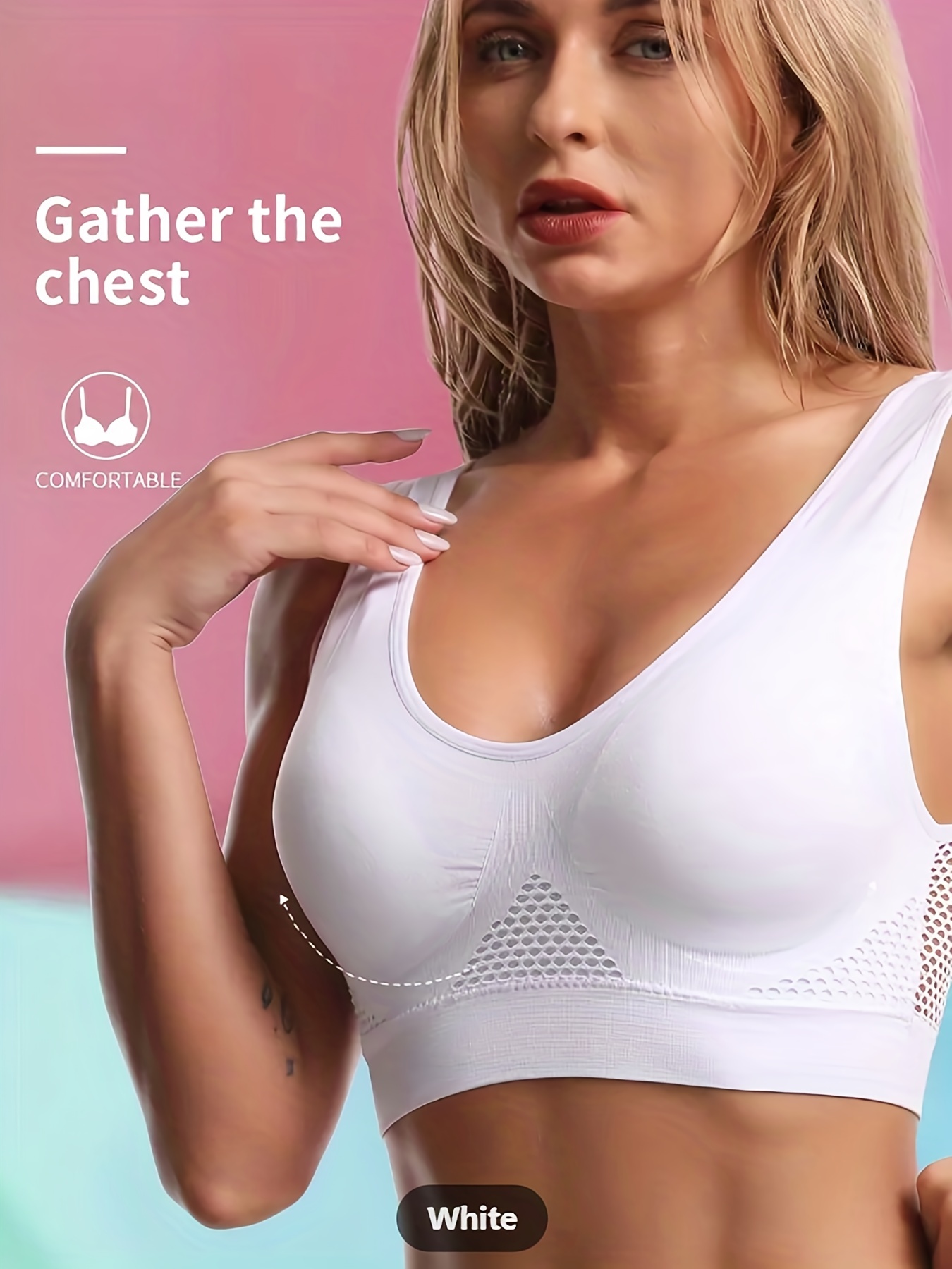 Wireless Hollow Mesh Sports Bra Push Breathable High Support - Temu Canada