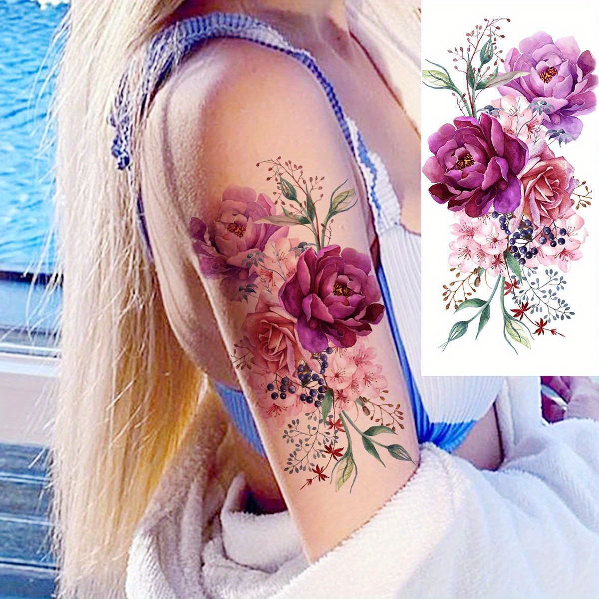 Peony Rose Flower Temporary Tattoo Stickers For Women Girls - Temu