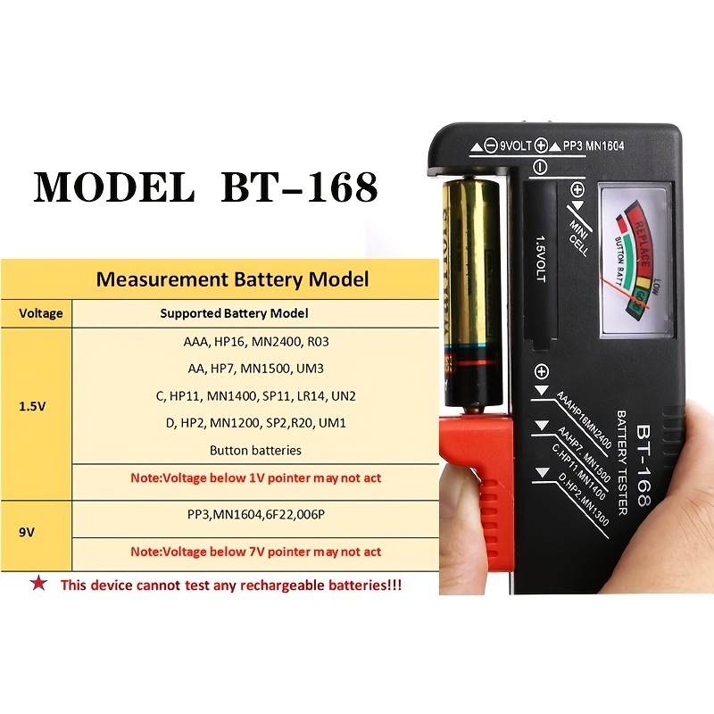 Probadores de batería, probador digital universal de batería para pilas  AAA, AA, C, D, 9V, 1.5V, 3.7V, botón pequeño, comprobador de batería para