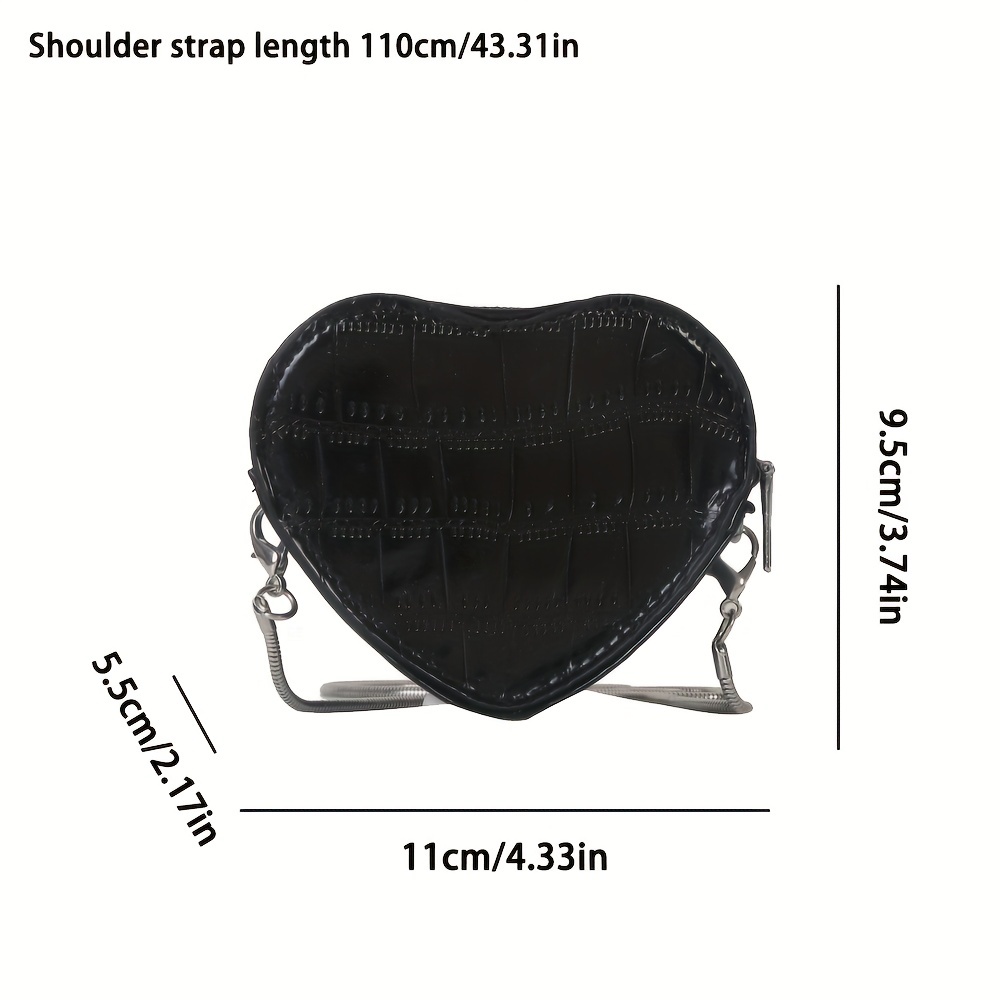 Heart-shaped Shoulder Bag - Black/crocodile-patterned - Ladies