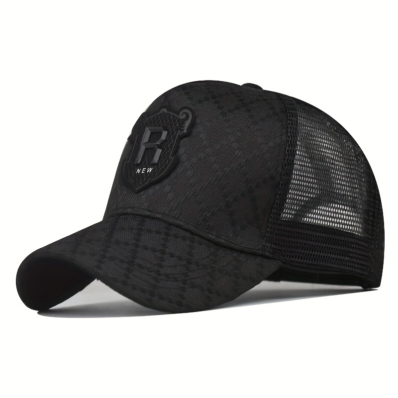 

Premium Low Key Business Curved Brim Baseball Cap, Trendy Letter R Badge Decor Rhombus Trucker Hat, Snapback Hat For Casual Leisure Outdoor Sports