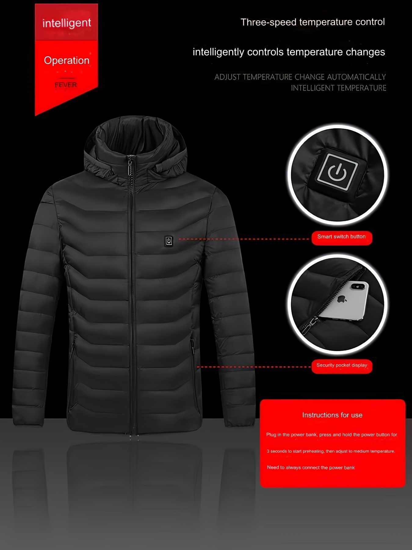 Men's Warm Heating Hooded Winter Quilted Jacket (battery - Temu