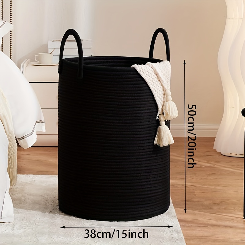 Large Woven Rope Laundry Basket - Versatile Hamper For Clothes, Blankets, & Towels - Living Room, Bedroom, Or Laundry Room, Shelf Baskets