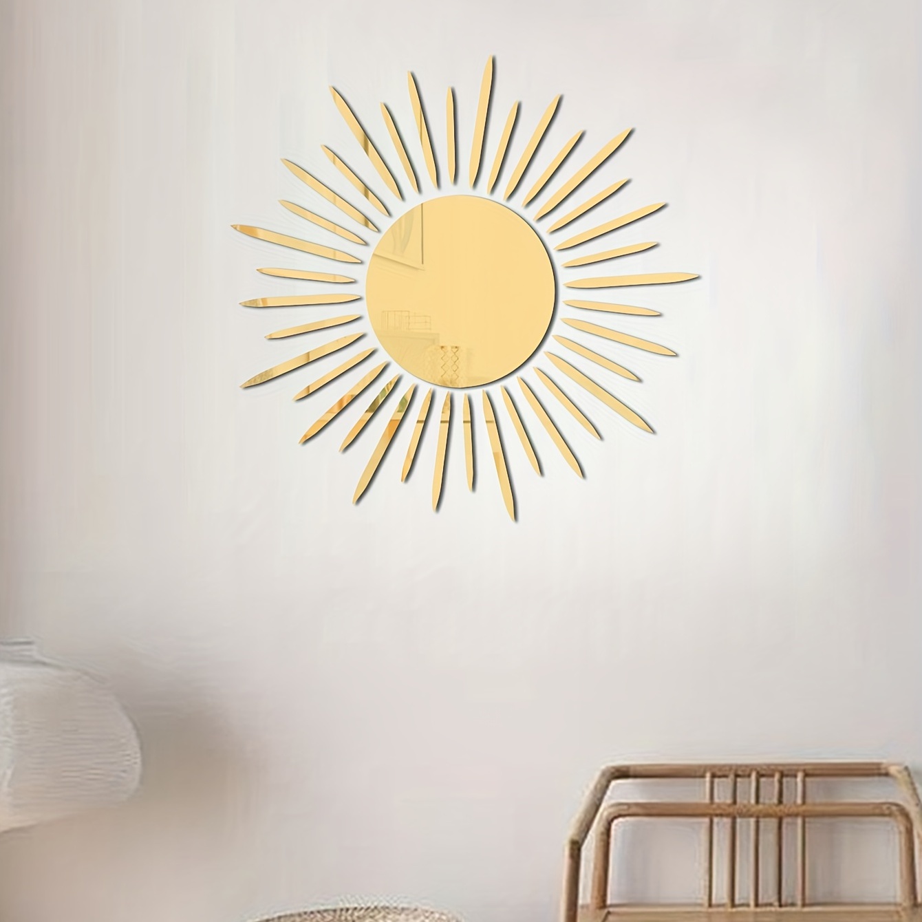 Modern Style Mirror Wall Stickers Dazzling Sun Shape Self - Temu