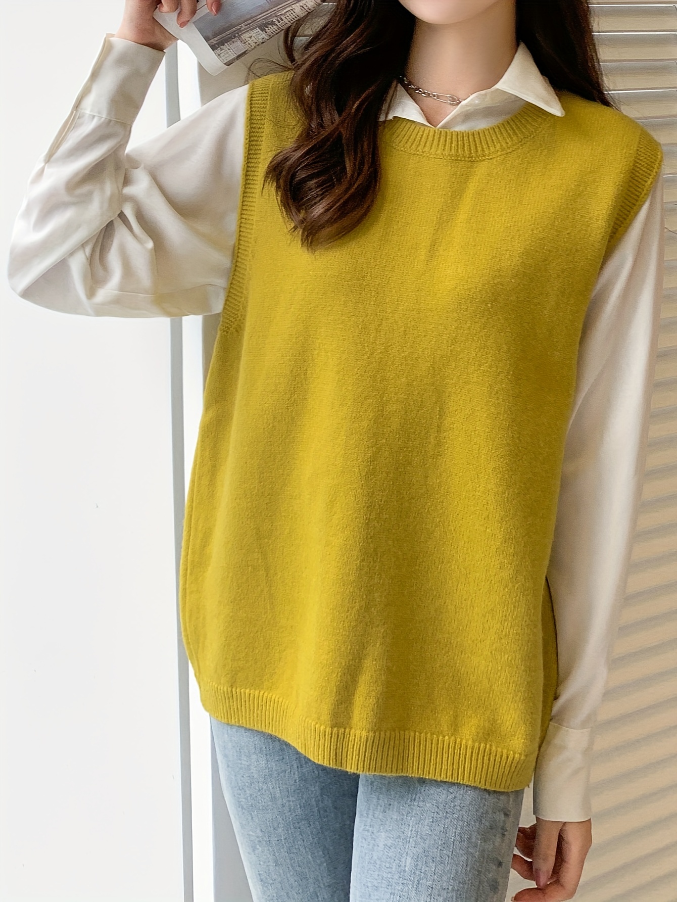  Women's Round Neck Knit Sweater Vest Sleeveless Knit Tank Top  Solid Color Cable Knit Pullover Sweater Casual Loose (S) : Clothing, Shoes  & Jewelry