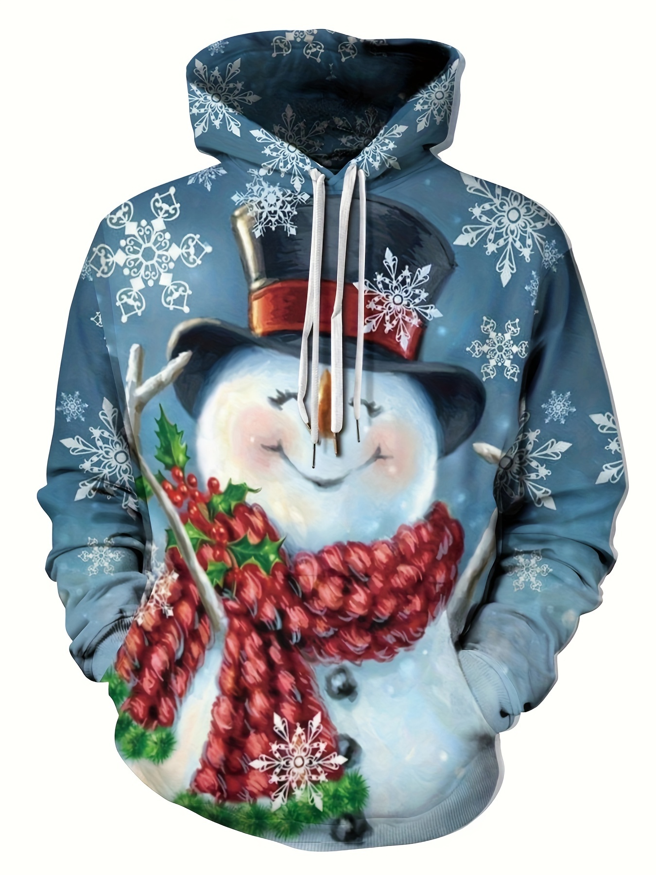 Men's Stylish Loose Snowman Pattern Hoodie With Pockets, Casual