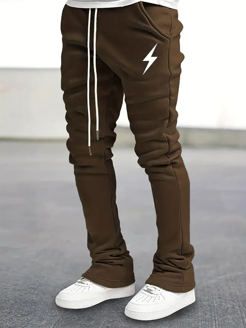 Lightning Pattern Flared Trousers Men's Casual Stretch - Temu