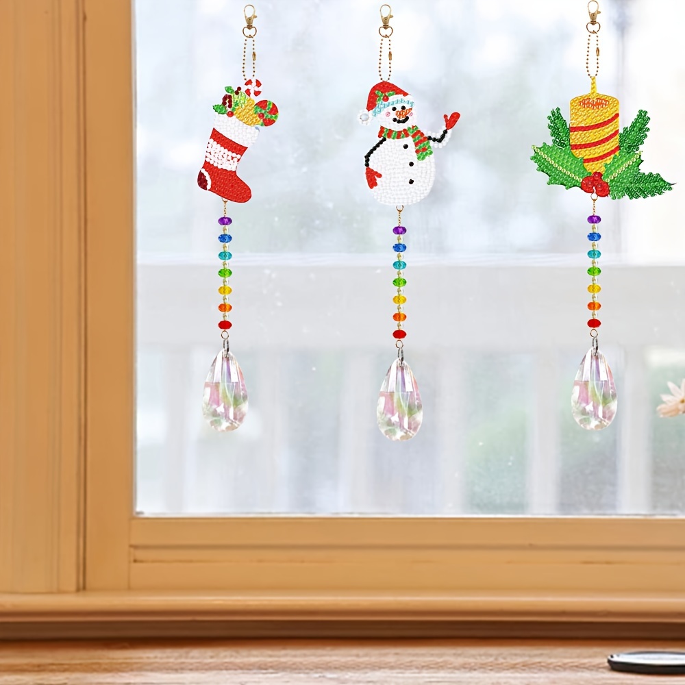 8pcs DIY Christmas Diamond Painting Catcher Wind Chime, Handmade Paste  Drill Diamond Painting Pendant, Crafts Set, Candy, Santa Claus, Snowman,  Wooden