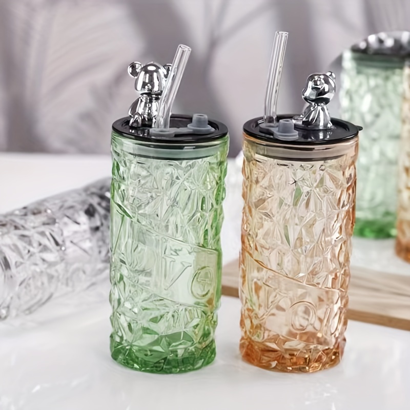 Bear Tumbler With Lid, High Temperature Resistant High-value Transparent Glass  Water Cup, Household Straw Glass Cup - Temu
