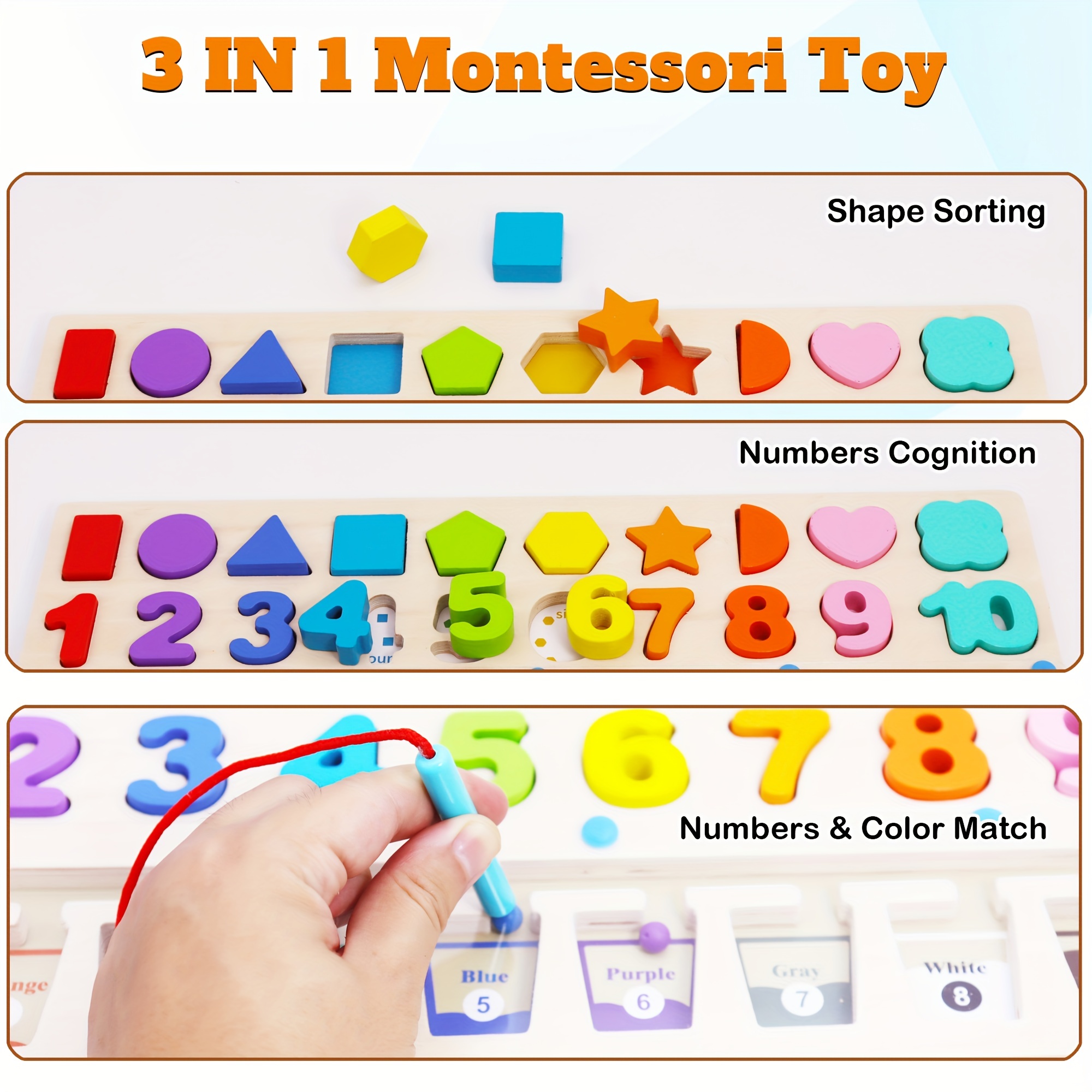 Juguetes Montessori para niños de 3 años, 3 en 1, laberinto magnético de  color y número y rompecabezas de números de madera, juguetes de  clasificación