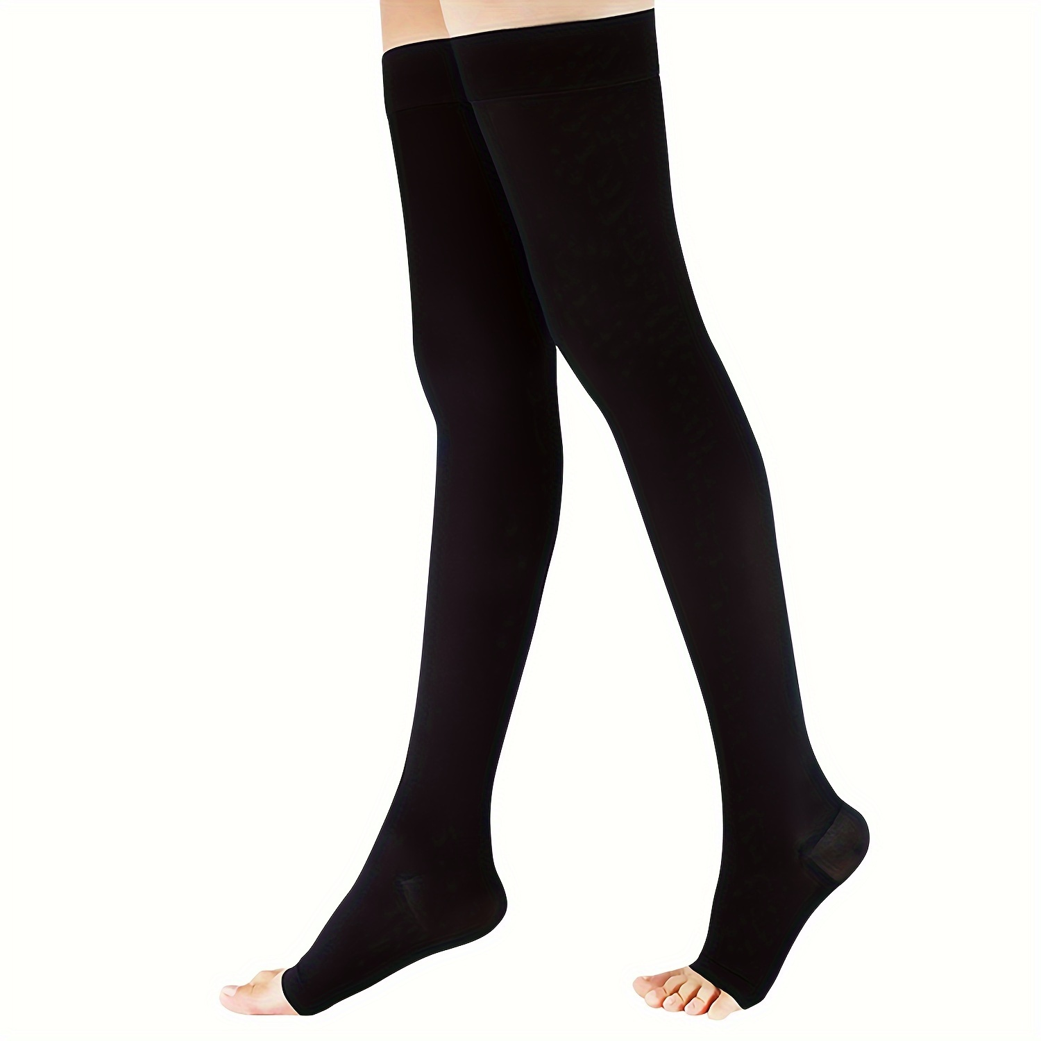 Open Toe Thigh High Compression Stockings Silicone Band - Temu Canada