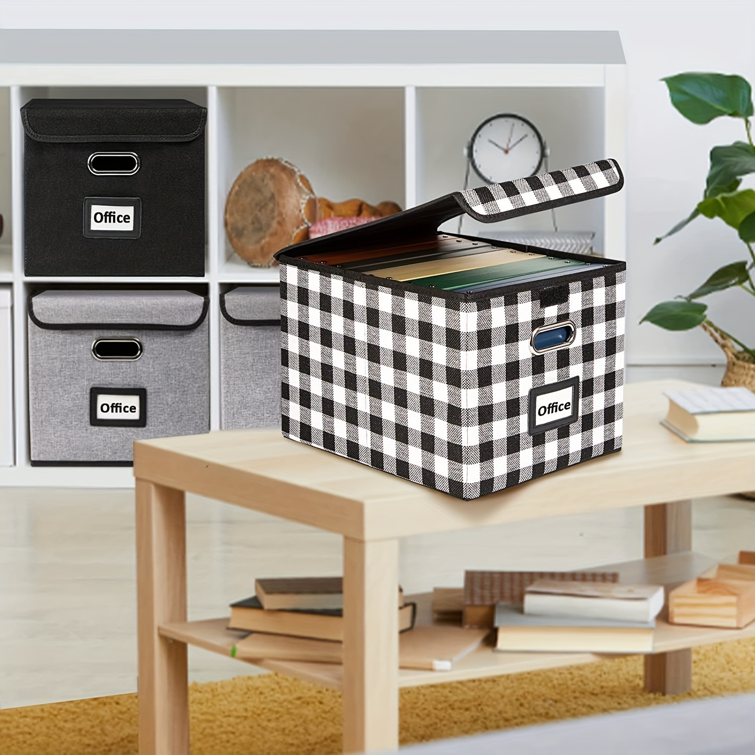 Linen File Box with Lid, Collapsible File Organizer