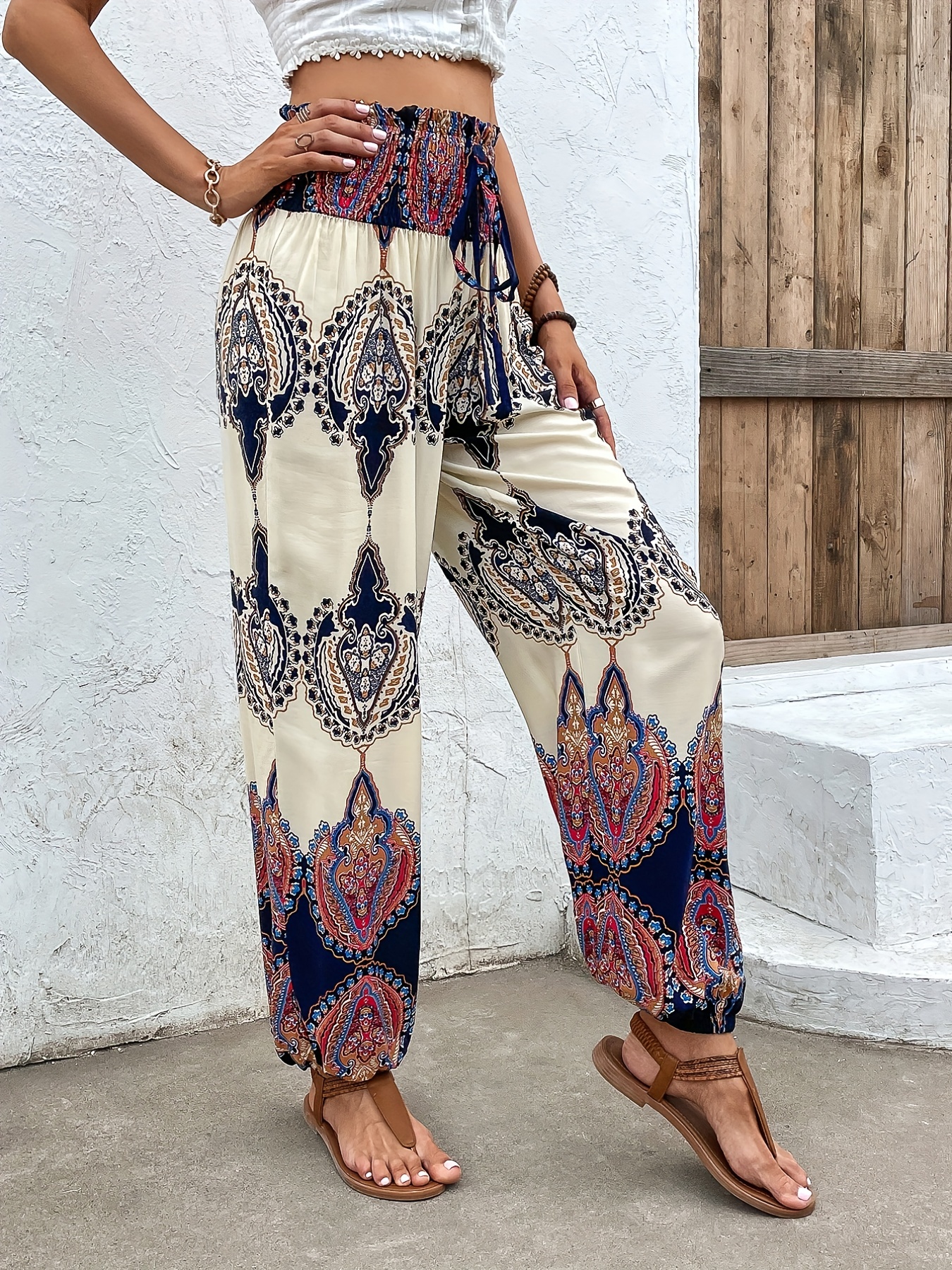 Abstract Print Hippie Two piece Set Tie Front Flared Sleeve - Temu