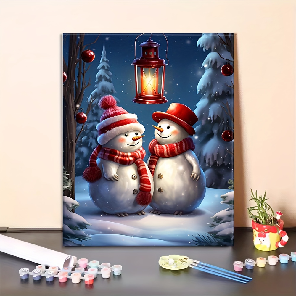 12 Pcs 6 x 6 Inch Christmas Pre Drawn Canvas for Painting Stretched  Christmas Trees Santa Snowman Canvas Boards Painting Canvas with Pictures  to Paint with Wood Easel for Christmas DIY Paint