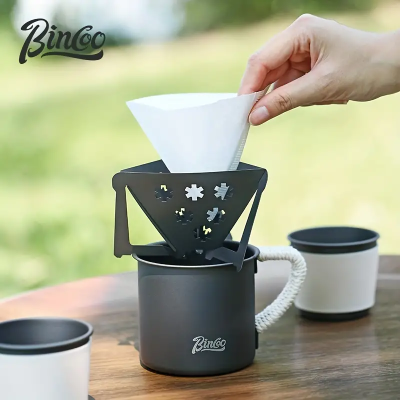 bincoo travel pour over coffee maker gift set all in 1 coffee accessories tools 304 stainless gooseneck kettle coffee mug v60 dripper filters server of coffee set with travel bag black details 7