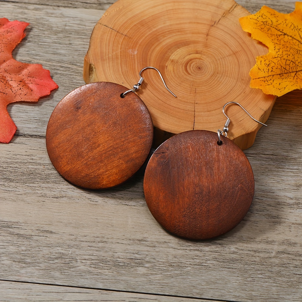Autumn And Winter Women's Fashion Pendant Earrings Pendant Style Wear Large Round Wood Earrings Wood Earrings Bohemian Earrings Women