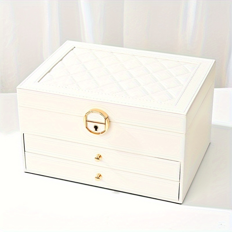 Multifunctional Jewelry Box With Lock Three Layers Pu - Temu