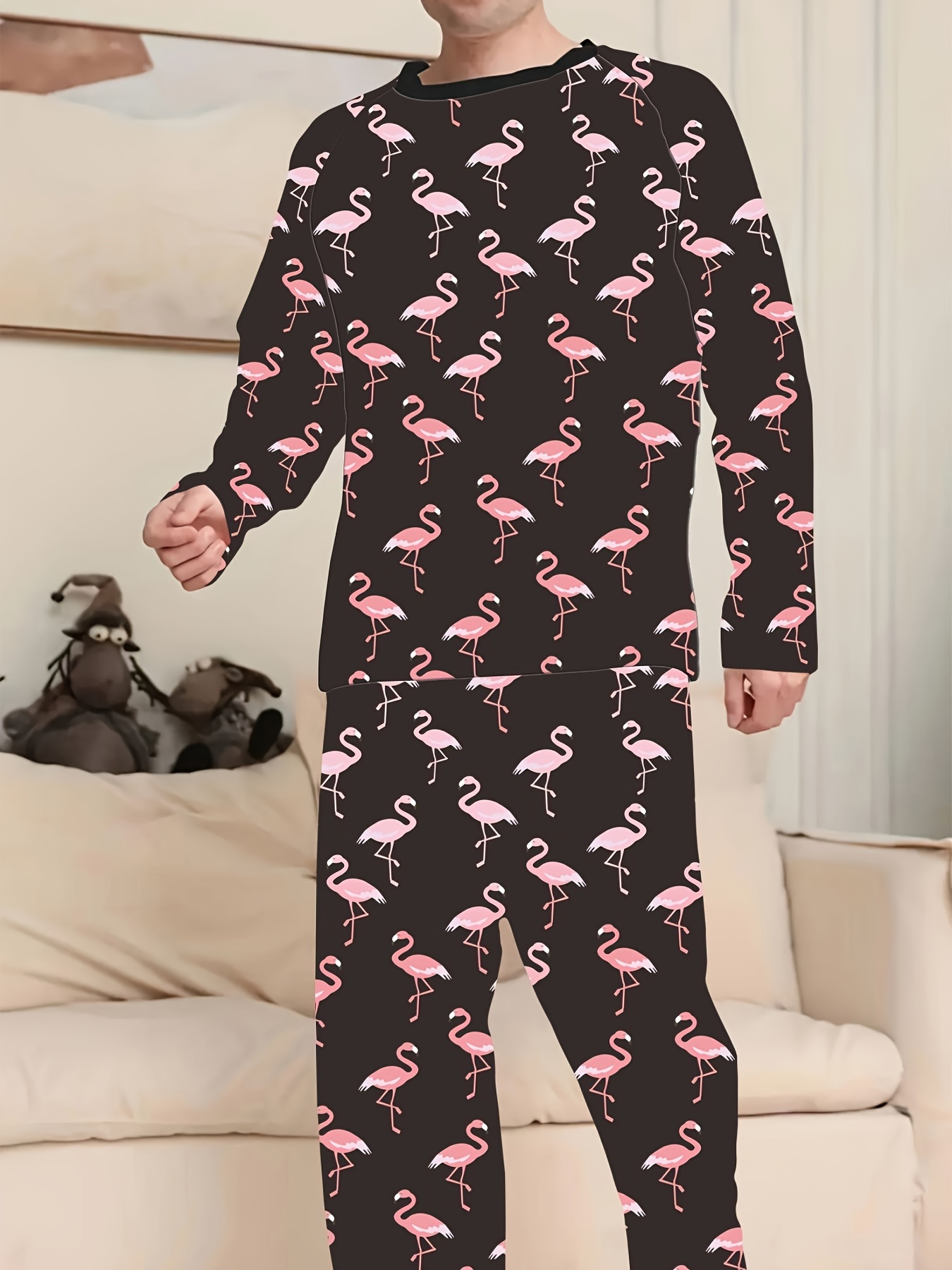 Lisingtool Pajamas for Women Set Women's Home Suit Flamingo Print Fashion  Slim Pajamas Four Piece Set for All Seasons Pajama Pants Pink