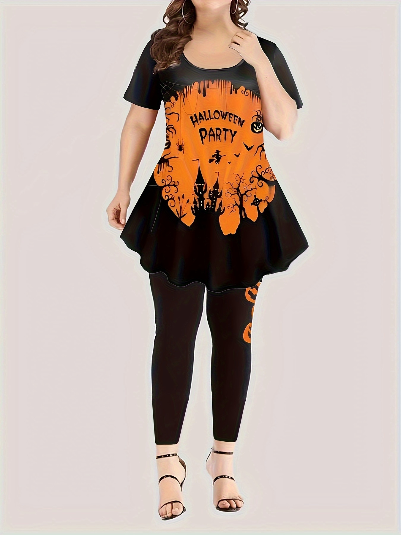 Plus Size Halloween Gothic Outfits Set Women's Plus Pumpkin - Temu