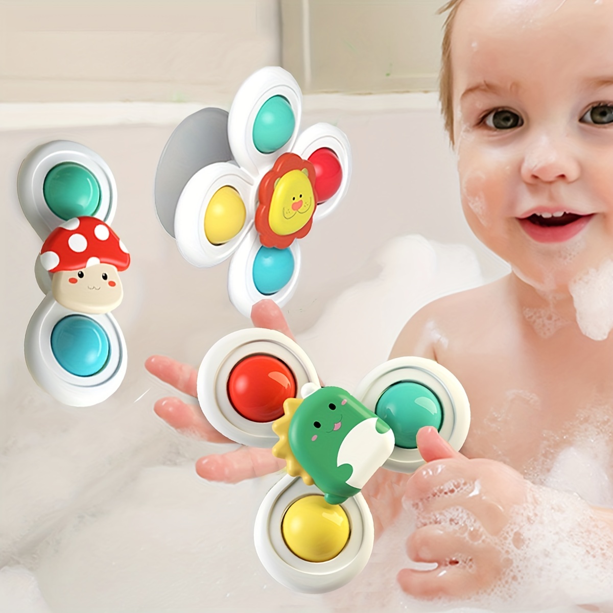 3Pcs Suction Cup Spinner Toy for Baby - Suction Fidget Spinner for Baby  Bath Spinning Toy High Chair Toys with Suction Cups - Baby Suction Cup Toys