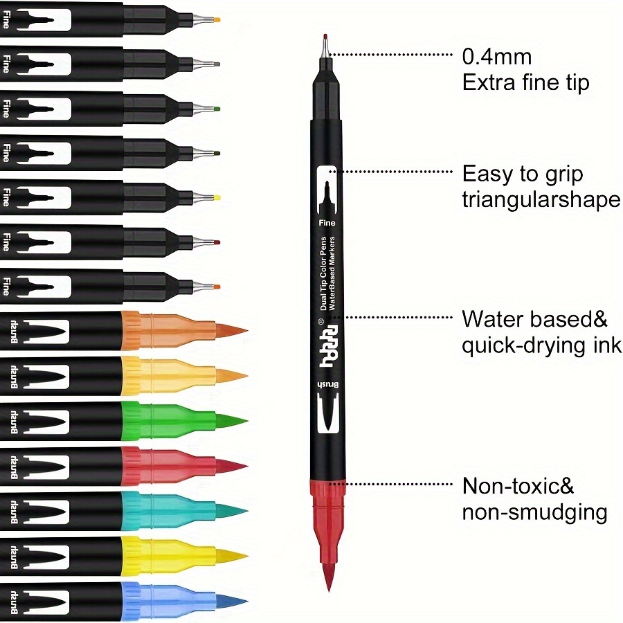 hhhouu 36 Colors Dual Tip Brush Pens Highlighter Art Markers Fine Liners & Brush Tip Watercolor Pen Set for Adult and Kids Coloring Books Bullet Jour