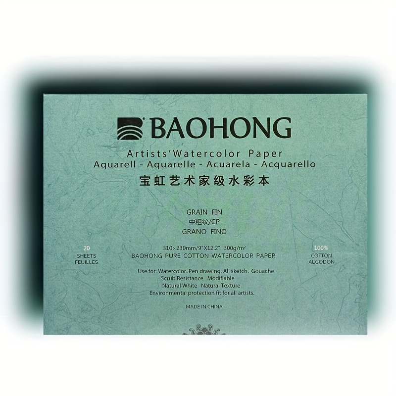BAOHONG Academy Watercolor Paper 100% Cotton, 140lb/300gsm, Watercolor  Block, 20 sheets
