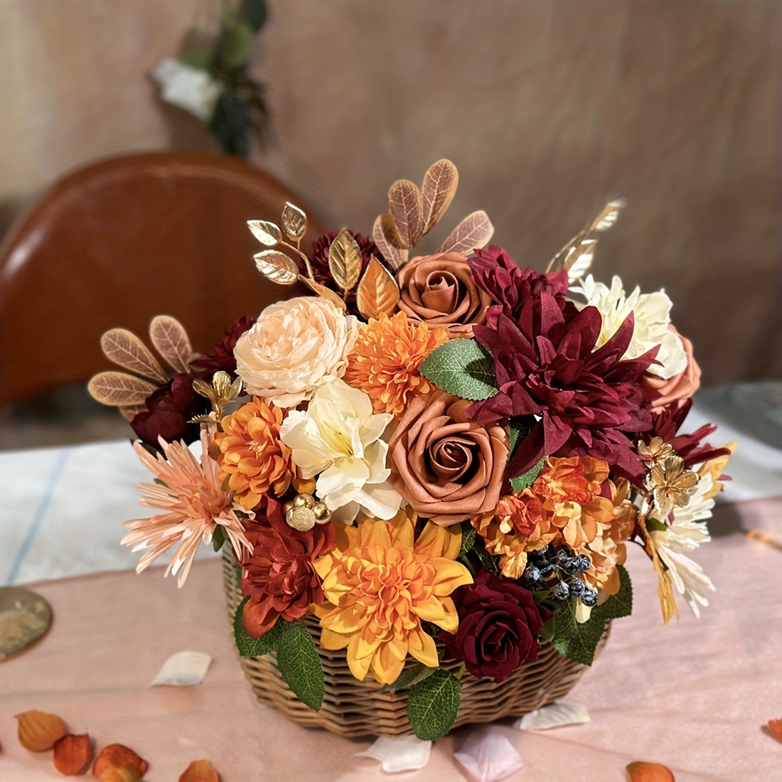1 Bundle Autumn Winter Fake Flowers For Diy Living Room Home - Temu