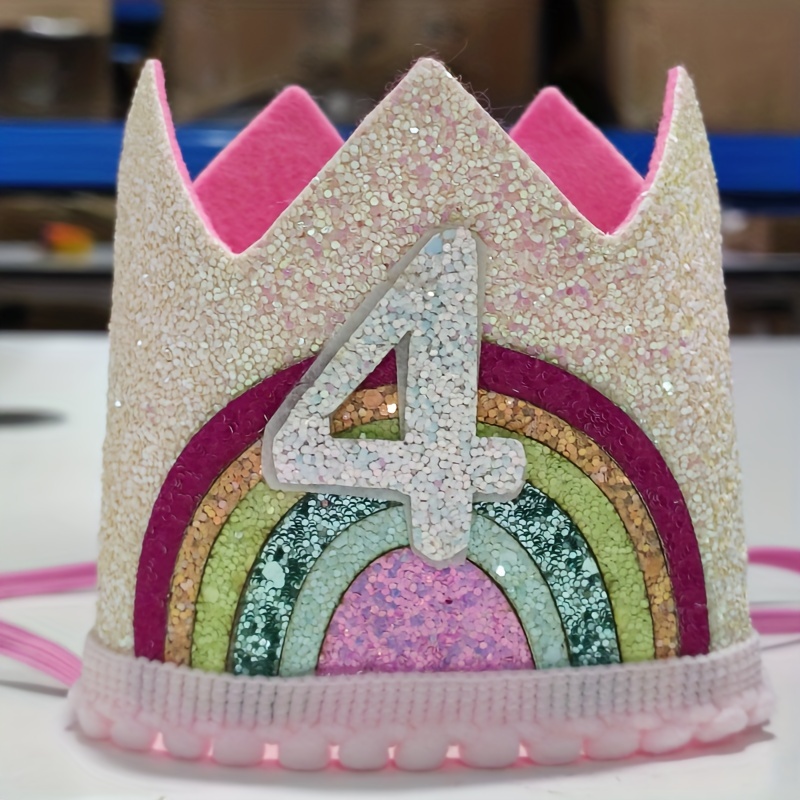 Felt Rainbow Birthday Party Crown 1st 2nd 3rd Happy Number Hat Unicorn