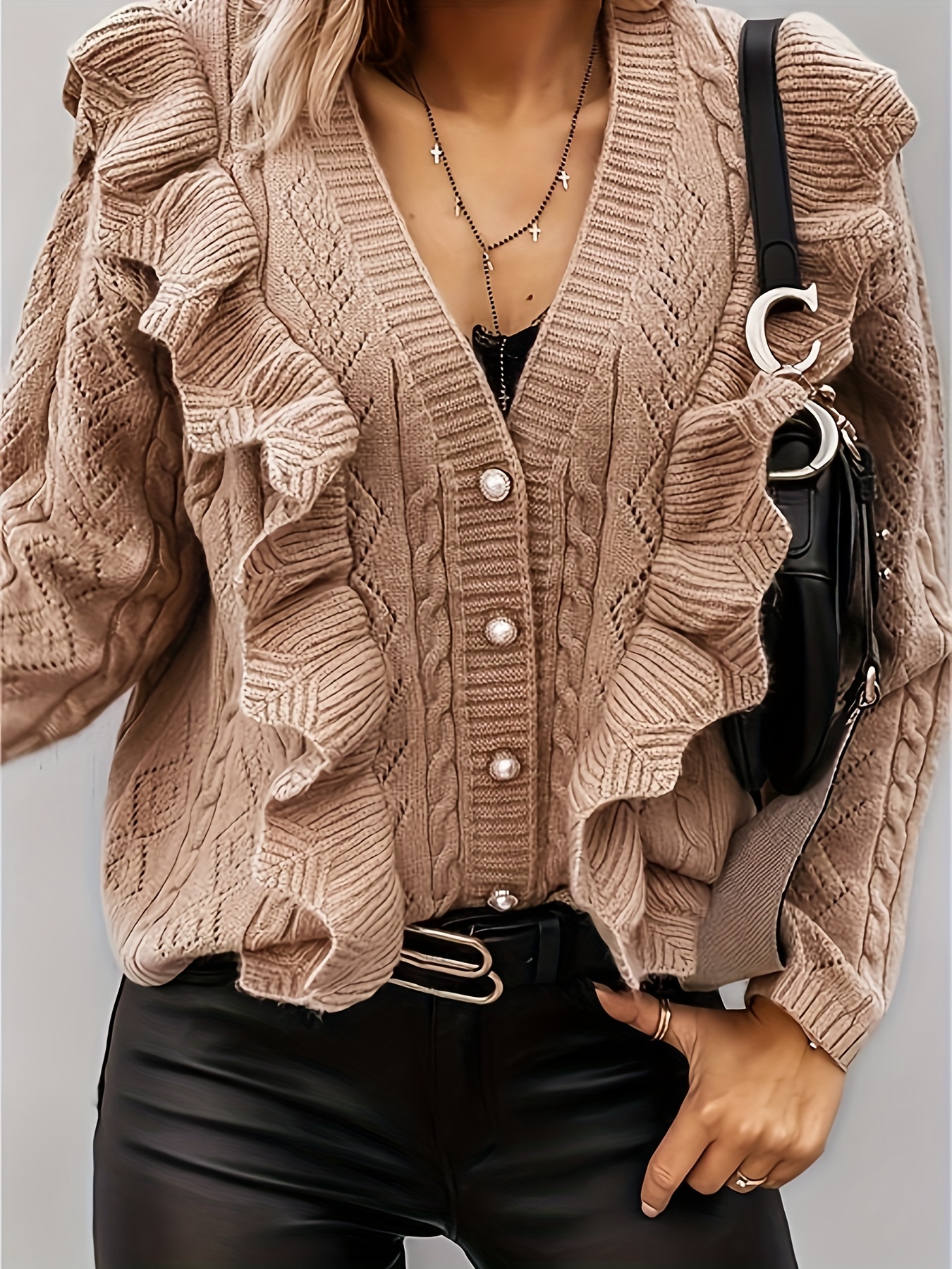 Ruffled Bell Sleeve Cardigan (Plus)