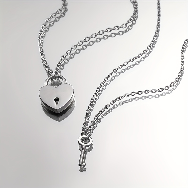 2 Pcs Silver Lock Jewelry Set for Men & Women, Padlock Pendant Chain  Necklace and Bracelet 