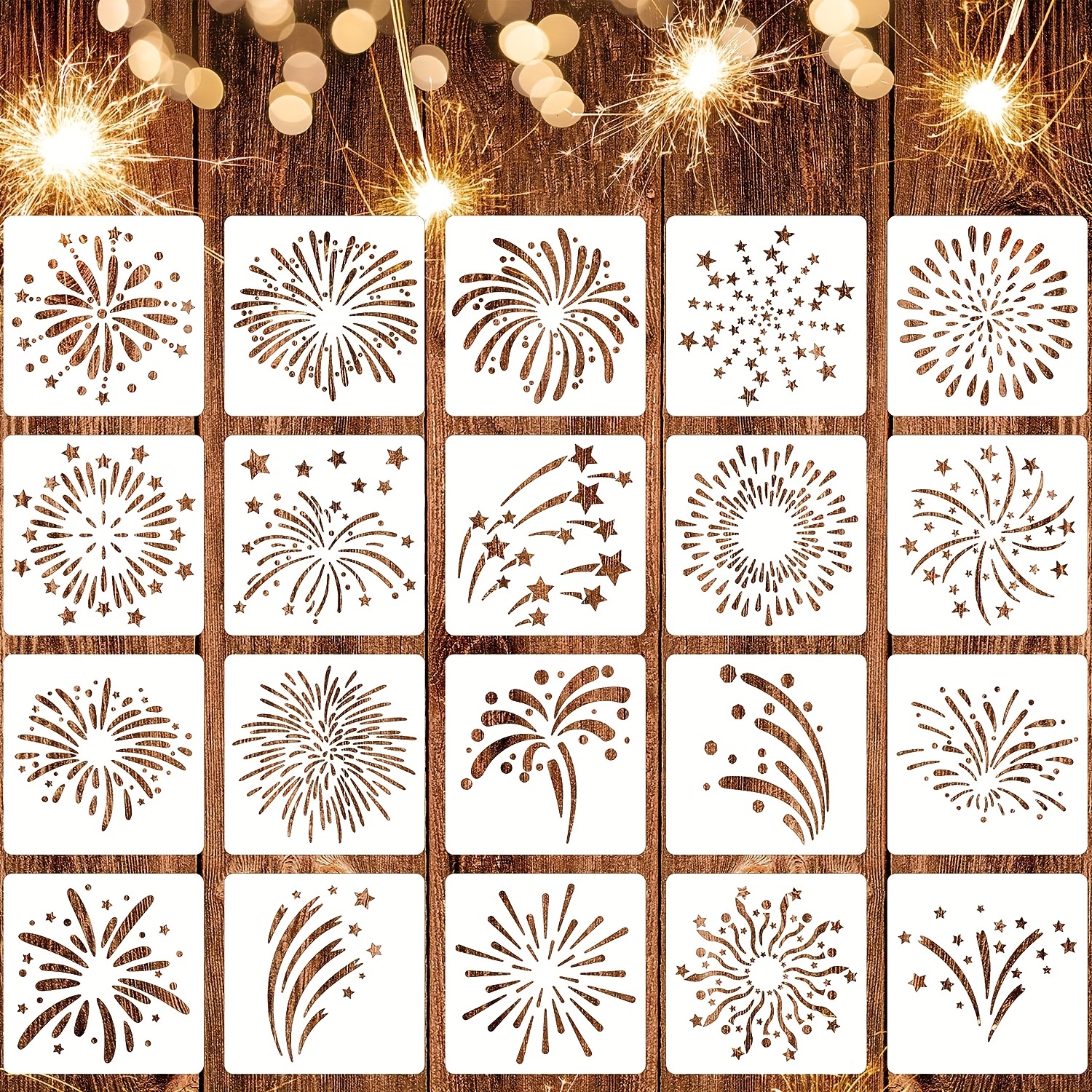

20-piece Reusable Fireworks Stencils For Painting & Decorating - Perfect For Festivals, Birthdays, Graduations & Competitions