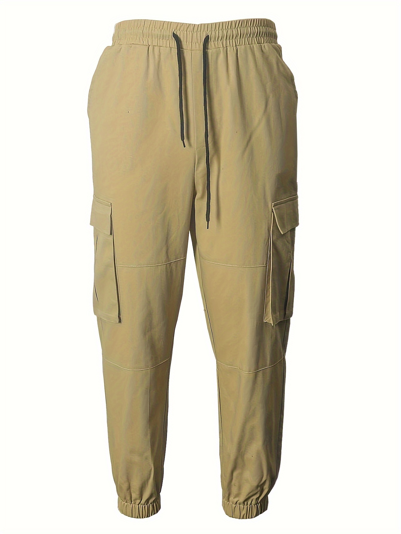 Multi Flap Pockets Drawstring Cargo Jogger Techwear Pants In KHAKI