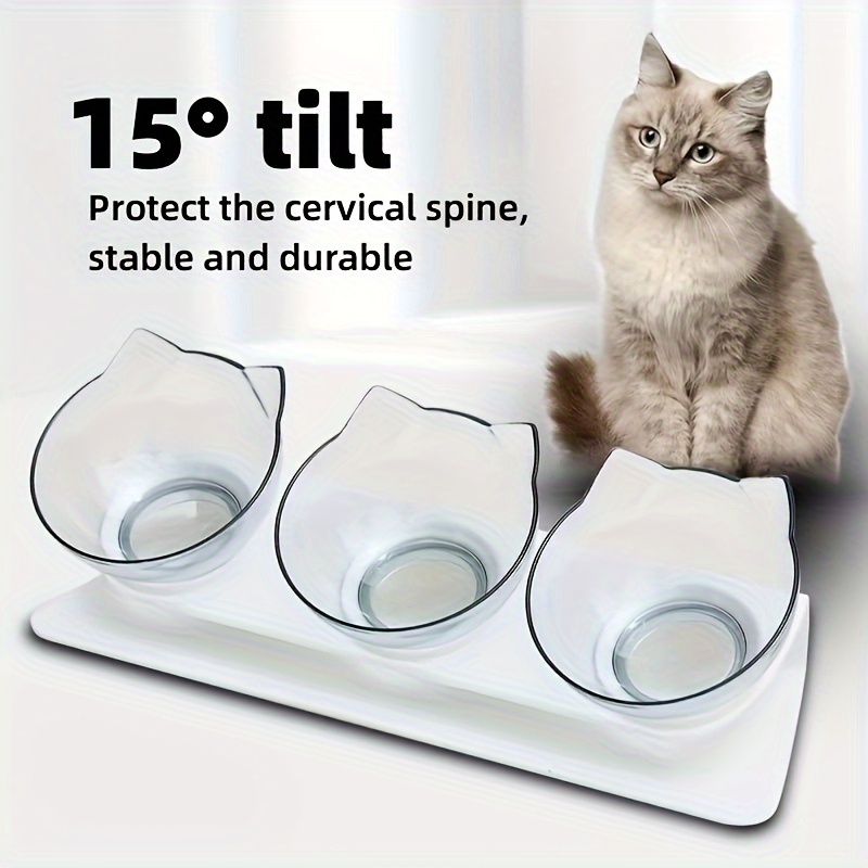 

Elevated Cat Food Bowl, 15 Degree Tilted Raised Anti Vomiting Neck Guard Cat Feeder Bowls With Stand