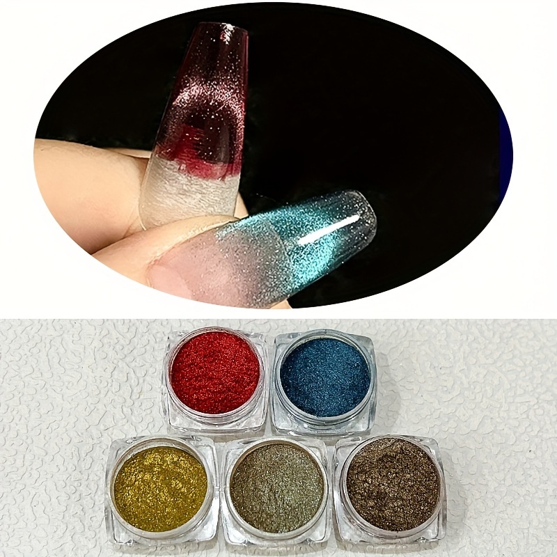 Chrome Nail Art Powder Sets - 6 Color Chrome Aurora Nail Art Glitter Nude  Mirror Effect Pigment Auroras Mermaid Pearl Nail Glitter Powder Reflective