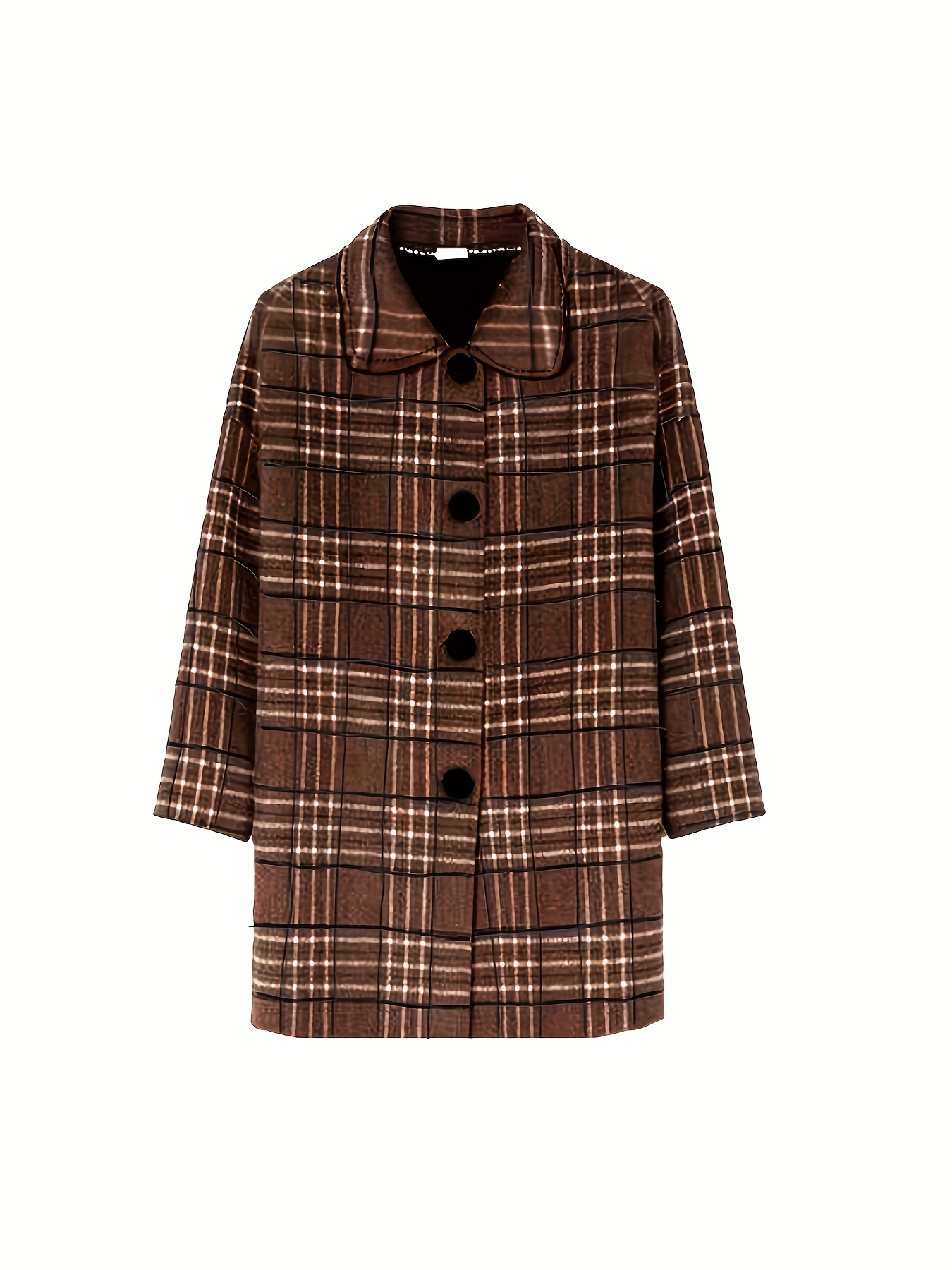 plaid pattern single breasted overcoat vintage long sleeve outwear for fall winter womens clothing