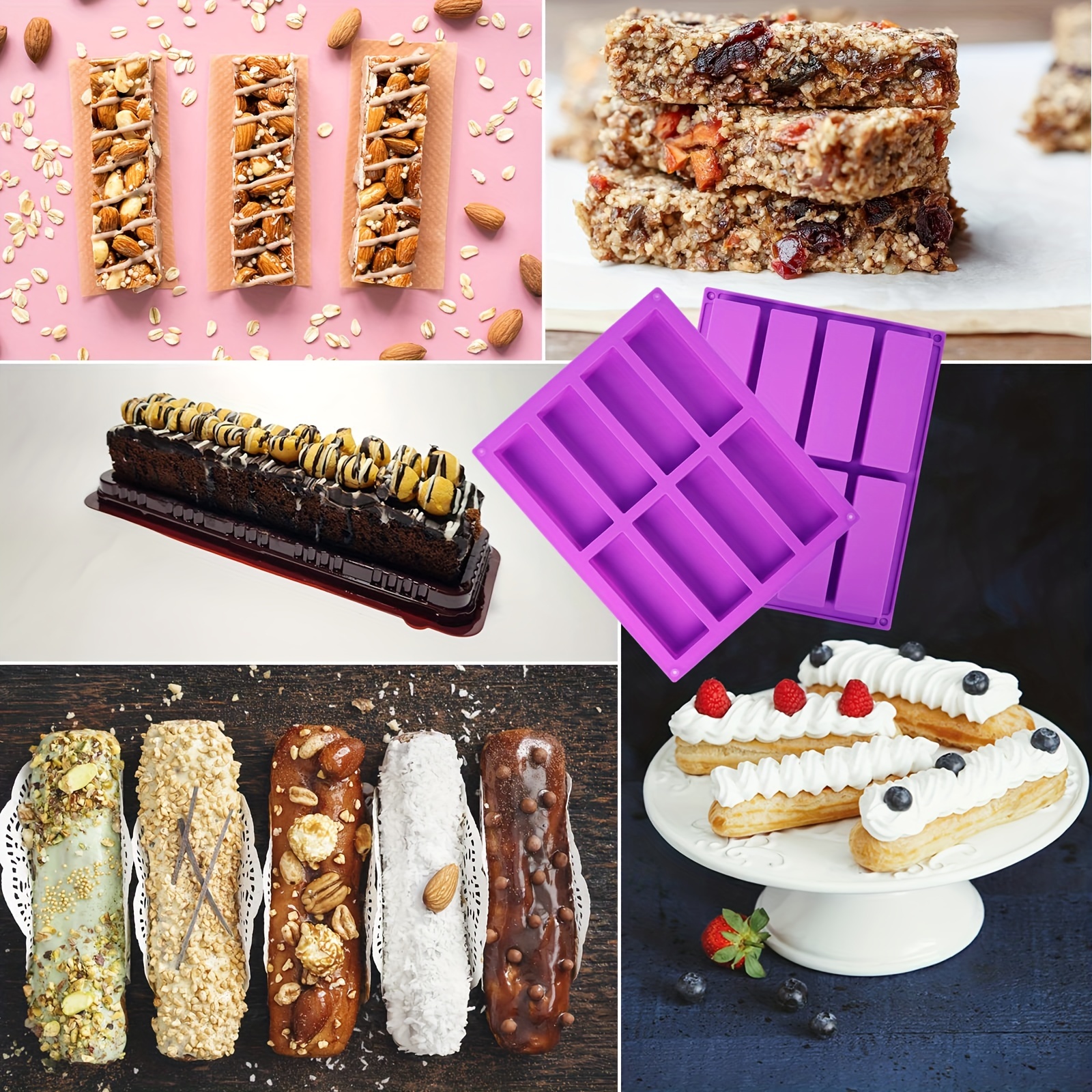  Granola Bar Mold, Rectangle Silicone Molds for Baking Cereal  Bar Molds Energy Bar Nutrition Bar Cornbread Maker Chocolate Truffles Mini  Brownie Cheesecake Soap and Butter (Purple) : Home & Kitchen